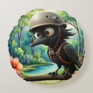 The Crow Who Took Flying Advice from a Snail. Round Pillow