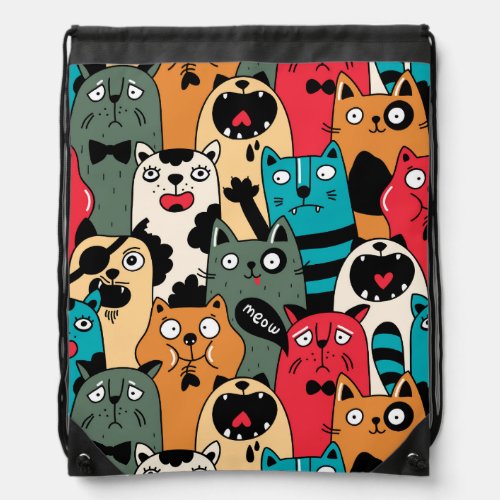 The crowd of cats drawstring bag