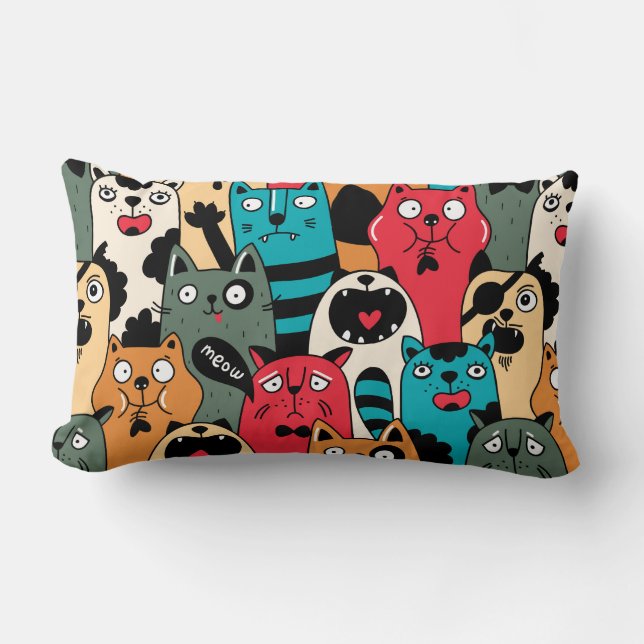 The crowd of cats lumbar pillow (Front)