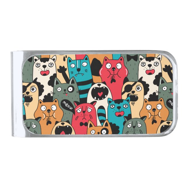 The crowd of cats silver finish money clip (Front)