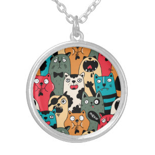 The crowd of cats silver plated necklace