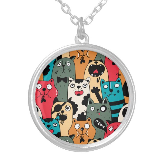 The crowd of cats silver plated necklace (Front)
