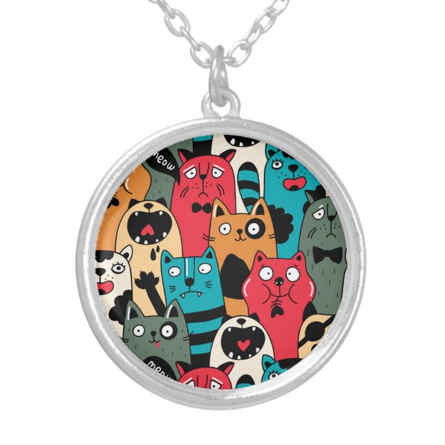 The crowd of cats silver plated necklace (Front)