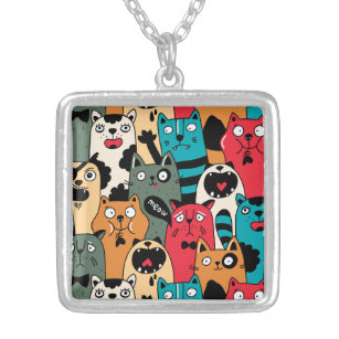 The crowd of cats silver plated necklace