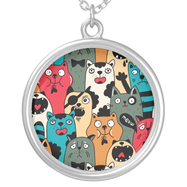 The crowd of cats silver plated necklace (Front)