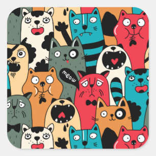 The crowd of cats square sticker