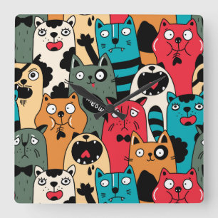The crowd of cats square wall clock