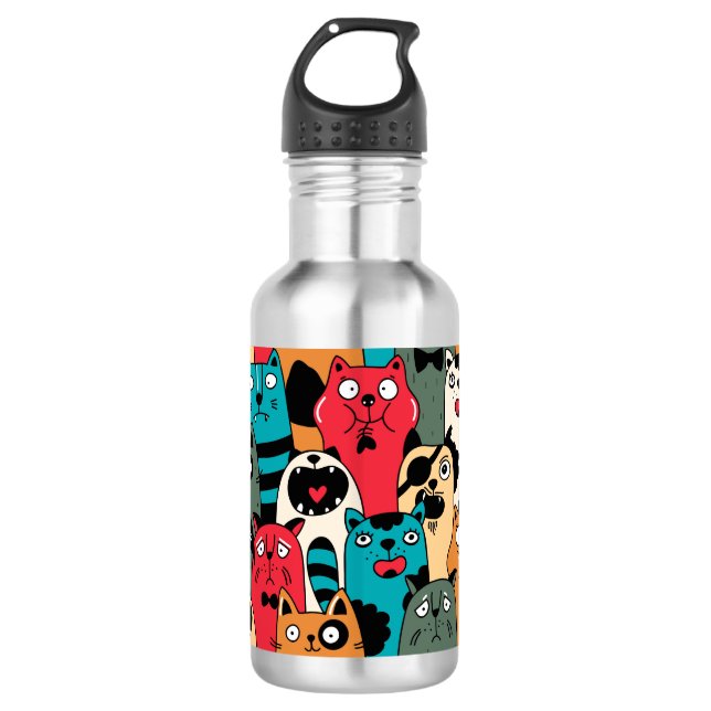 The crowd of cats stainless steel water bottle (Front)