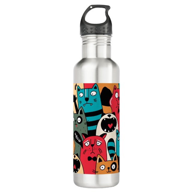 The crowd of cats stainless steel water bottle (Front)