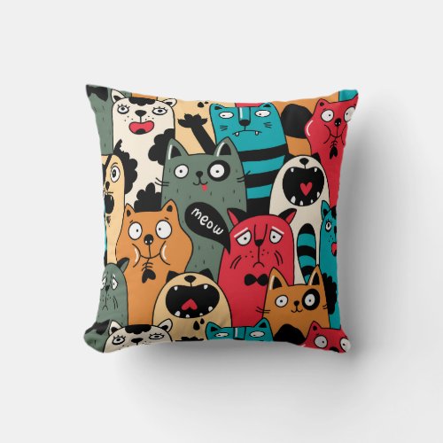 The crowd of cats throw pillow