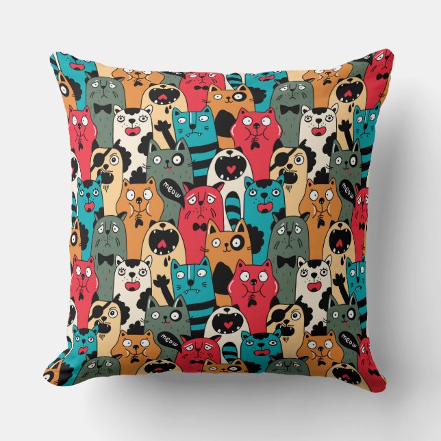 The crowd of cats throw pillow (Front)