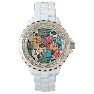 The crowd of cats watch