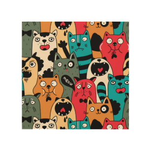 The crowd of cats wood wall art