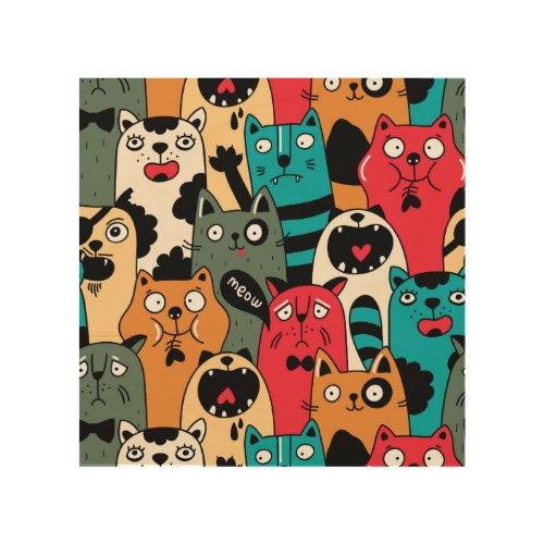 The crowd of cats wood wall art