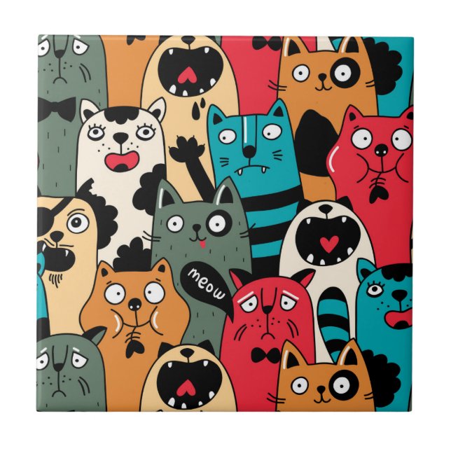 The crowd of catsThe crowd of cats Ceramic Tile (Front)
