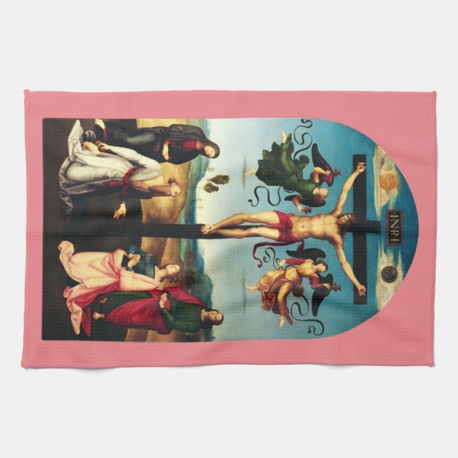 The Crucified Christ with the Virgin Mary Kitchen Towel (Horizontal)