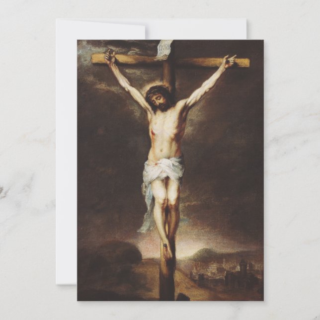 The Crucifixion by Bartolome Esteban Murillo Holiday Card (Front)