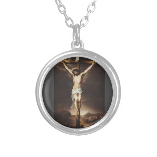 The Crucifixion by Bartolome Esteban Murillo Silver Plated Necklace