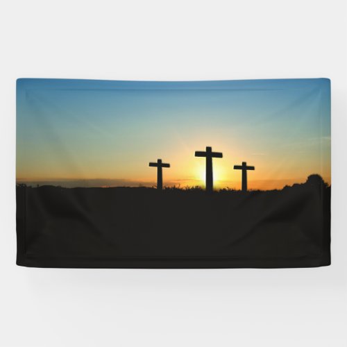 The Crucifixion Crosses at Sunset Banner