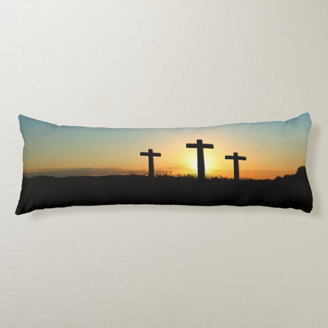 The Crucifixion Crosses at Sunset Body Pillow (Front)