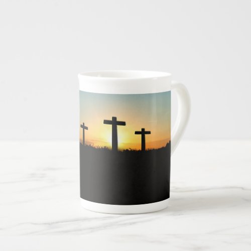 The Crucifixion Crosses at Sunset Bone China Mug