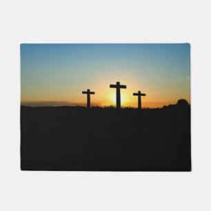 The Crucifixion Crosses at Sunset Doormat