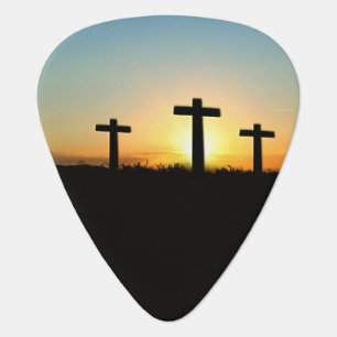 The Crucifixion Crosses at Sunset Guitar Pick