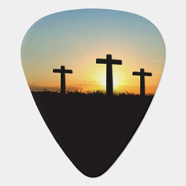 The Crucifixion Crosses at Sunset Guitar Pick (Front)