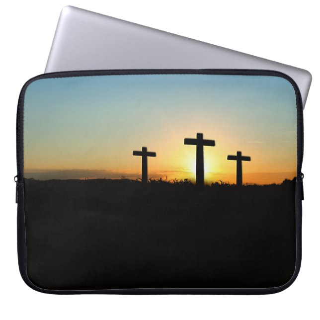 The Crucifixion Crosses at Sunset Laptop Sleeve (Front)