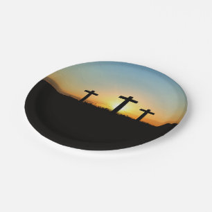The Crucifixion Crosses at Sunset Paper Plates