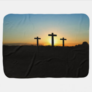 The Crucifixion Crosses at Sunset Swaddle Blanket