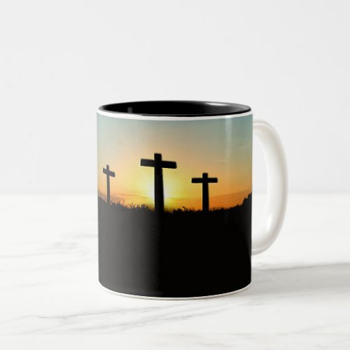 The Crucifixion Crosses at Sunset Two_Tone Coffee Mug