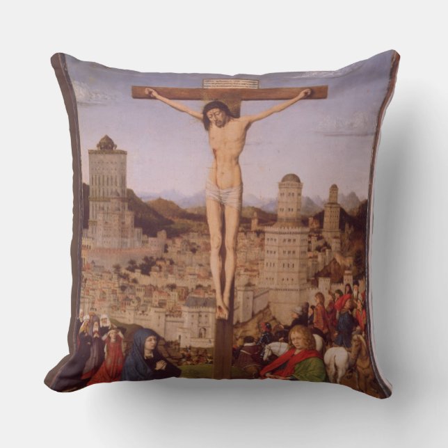 The Crucifixion (oil on panel) Throw Pillow (Front)