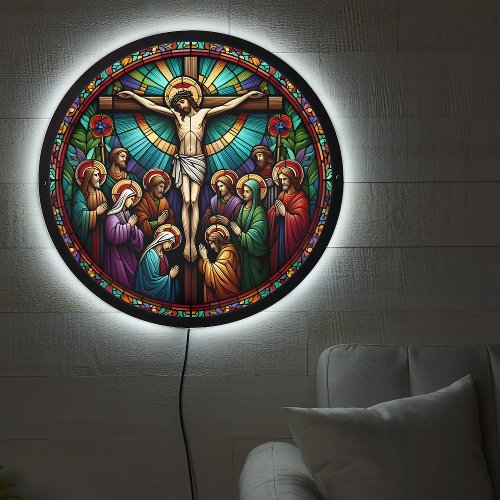 The Crucifixion Stained Glass LED Sign