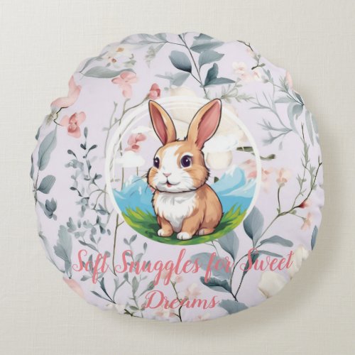 The Cuddle Bunny Floral Dreamscape  Round Pillow