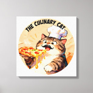 The Culinary Cat with Pizza Cat Chef Holding Pizza Canvas Print
