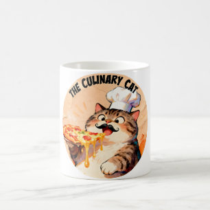 The Culinary Cat with Pizza Cat Chef Holding Pizza Coffee Mug