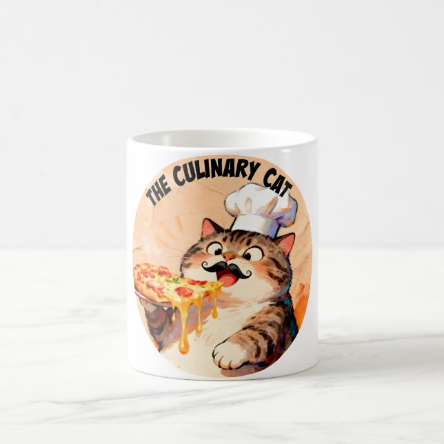 The Culinary Cat with Pizza Cat Chef Holding Pizza Coffee Mug (Center)