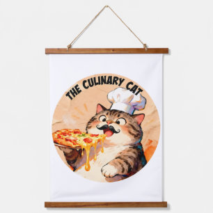 The Culinary Cat with Pizza Cat Chef Holding Pizza Hanging Tapestry