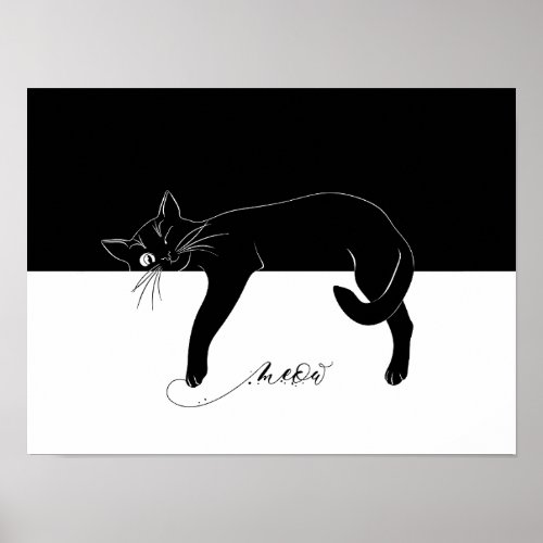 The cunning black cat dangled its paws poster