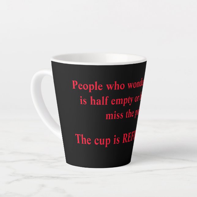 The Cup Half Full or Half Empty is REFILLABLE (Left Angle)
