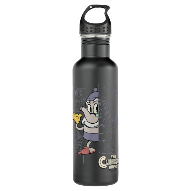 The Cuphead Show Elder Kettle Blueprint Poster  Stainless Steel Water Bottle (Front)