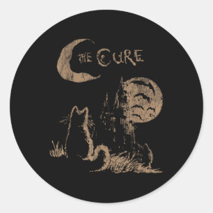 The Cure Vintage Cat Moon Funny The Cure Cat Lover Classic Round Sticker