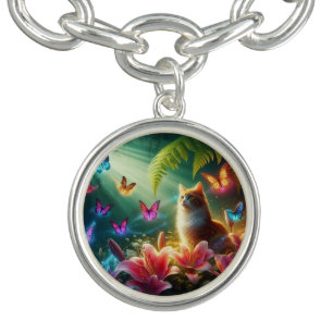The Curious Cat & Her Butterflies Bracelet