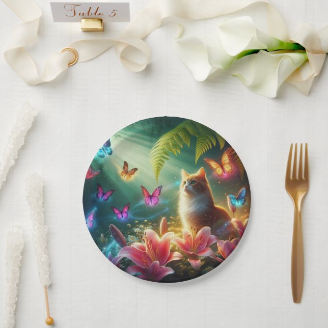 The Curious Cat & Her Butterflies Paper Plates (Wedding)