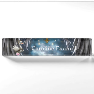 The Curious Clockwork Swan. Desk Name Plate