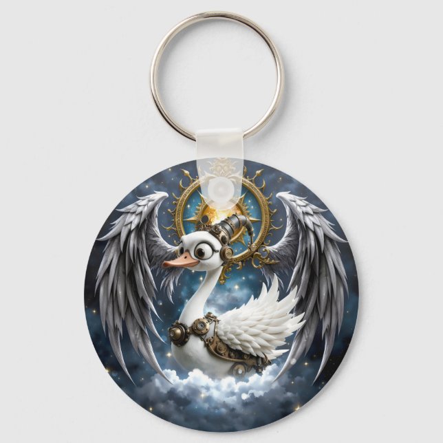 The Curious Clockwork Swan. Keychain (Front)