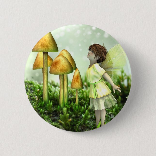 The Curious Fairy - Fairy and Toadstools Pinback Button (Front)