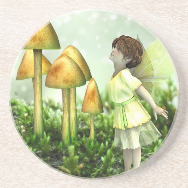 The Curious Fairy - Fairy and Toadstools Sandstone Coaster (Front)