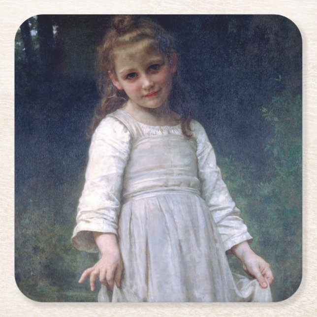 The Curtsey, Bouguereau Square Paper Coaster (Front)